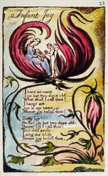 &39;Alegria infantil&39;, placa 23 de &39;Songs of Innocence e de Experience [Bentley 25] c.1789-94 (gravura em relevo impressa em marrom escuro com caneta e tinta e wc)